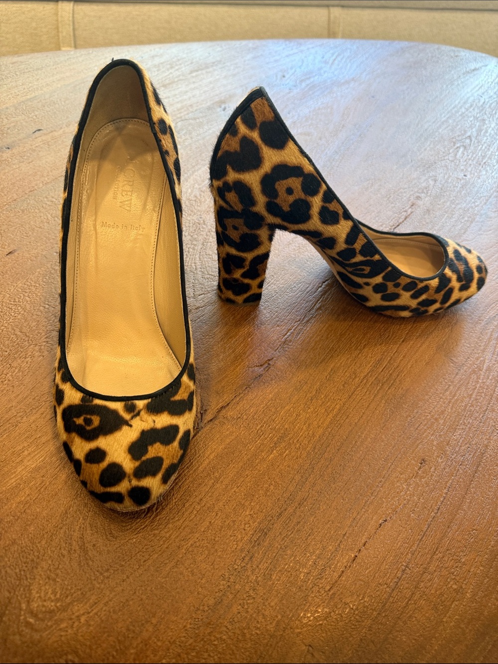 J.Crew Collection Leopard Calf Hair Block-Heel Pumps Size 9.5